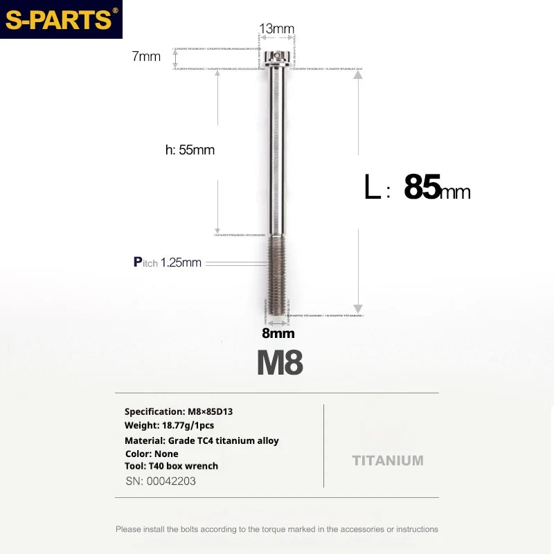 S-PARTS A3 Series M8 L10-120mm Titanium Color Titanium Screws for Bike | Motorcycle / Auto - Detail 24