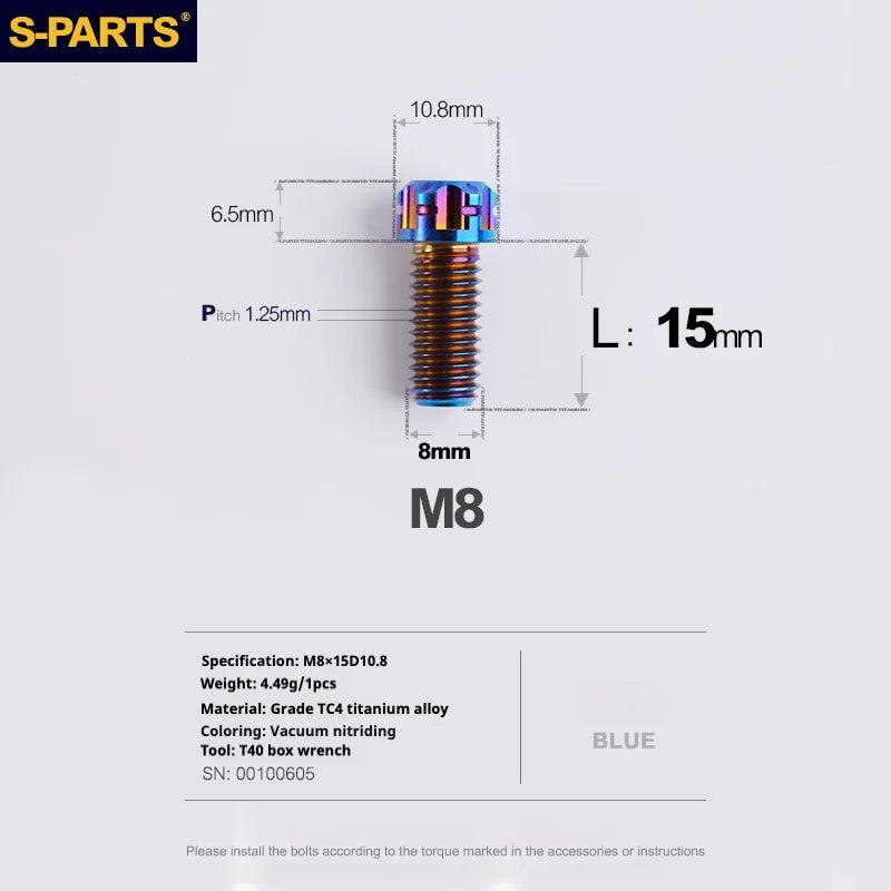 S-PARTS A3 Series M8 L15-45mm D10.8 Small Nuts Titanium Screws for Bike | Motorcycle / Auto - Detail 7