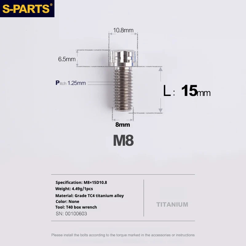 S-PARTS A3 Series M8 L15-45mm D10.8 Small Nuts Titanium Screws for Bike | Motorcycle / Auto - Detail 8