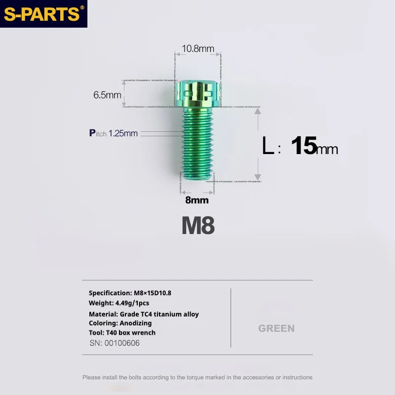 S-PARTS A3 Series M8 L15-45mm D10.8 Small Nuts Titanium Screws for Bike | Motorcycle / Auto - Detail 10