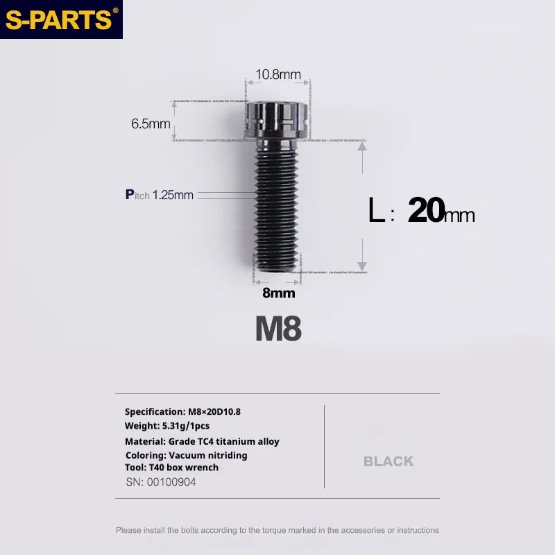 S-PARTS A3 Series M8 L15-45mm D10.8 Small Nuts Titanium Screws for Bike | Motorcycle / Auto - Detail 14