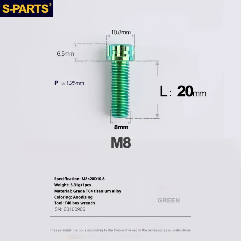 S-PARTS A3 Series M8 L15-45mm D10.8 Small Nuts Titanium Screws for Bike | Motorcycle / Auto - Detail 18