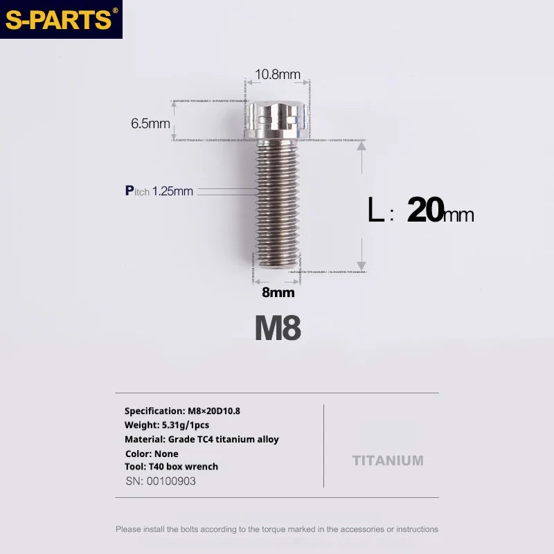 S-PARTS A3 Series M8 L15-45mm D10.8 Small Nuts Titanium Screws for Bike | Motorcycle / Auto - Detail 19