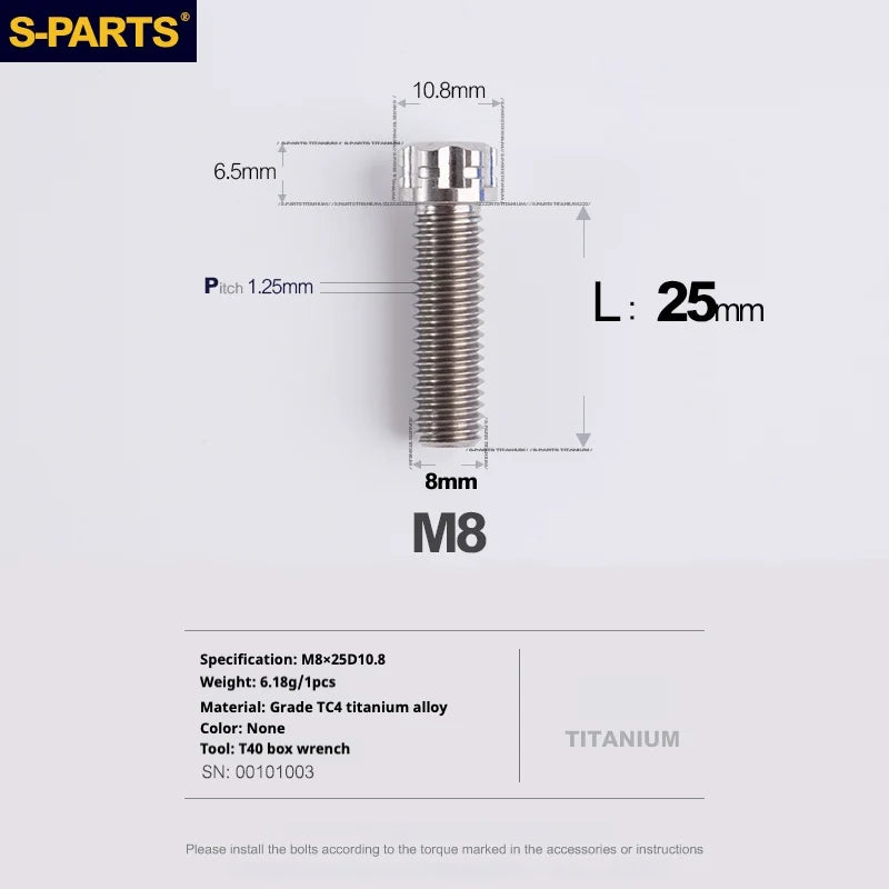 S-PARTS A3 Series M8 L15-45mm D10.8 Small Nuts Titanium Screws for Bike | Motorcycle / Auto - Detail 21