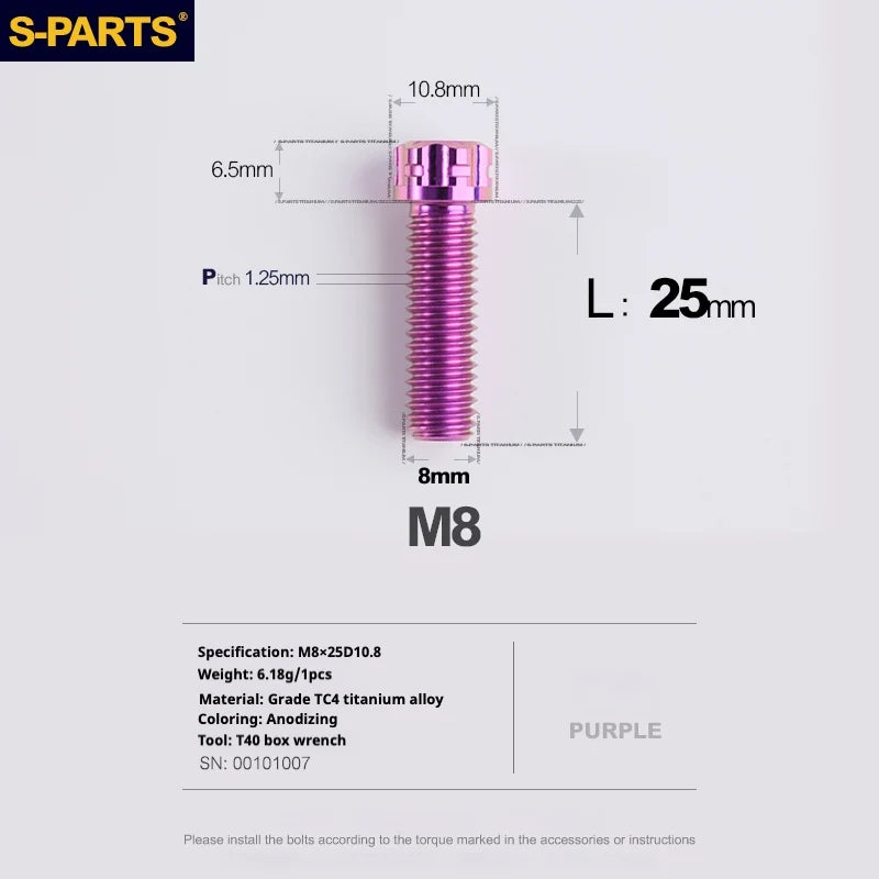 S-PARTS A3 Series M8 L15-45mm D10.8 Small Nuts Titanium Screws for Bike | Motorcycle / Auto - Detail 24