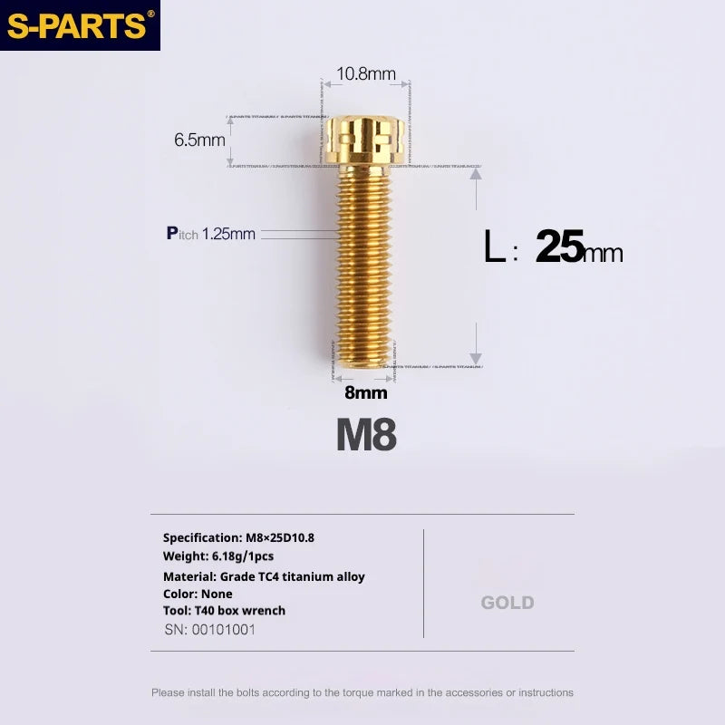 S-PARTS A3 Series M8 L15-45mm D10.8 Small Nuts Titanium Screws for Bike | Motorcycle / Auto - Detail 25