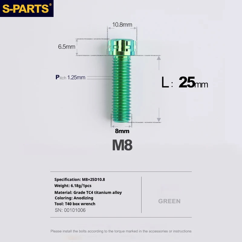 S-PARTS A3 Series M8 L15-45mm D10.8 Small Nuts Titanium Screws for Bike | Motorcycle / Auto - Detail 26