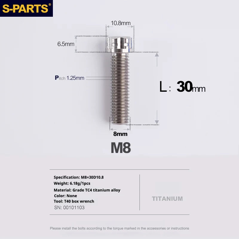 S-PARTS A3 Series M8 L15-45mm D10.8 Small Nuts Titanium Screws for Bike | Motorcycle / Auto - Detail 27
