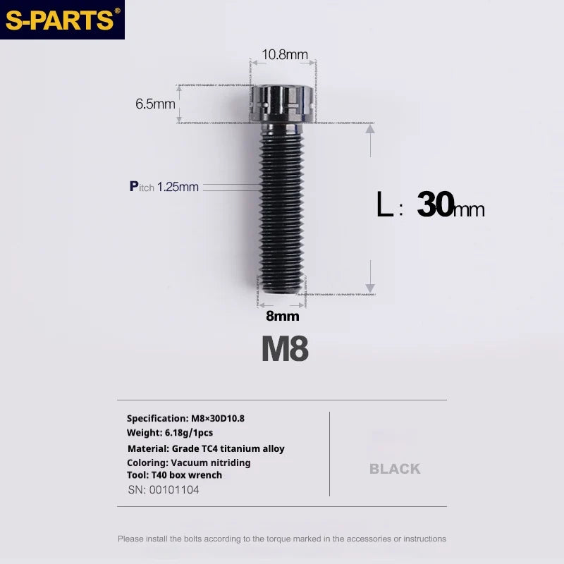 S-PARTS A3 Series M8 L15-45mm D10.8 Small Nuts Titanium Screws for Bike | Motorcycle / Auto - Detail 29