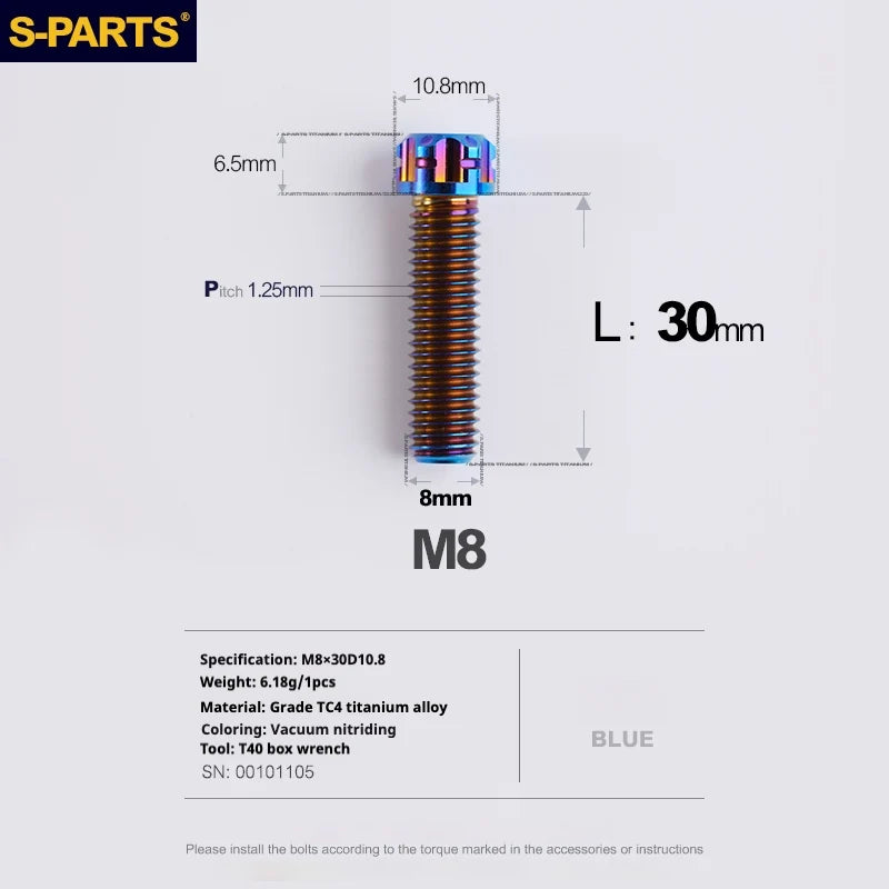 S-PARTS A3 Series M8 L15-45mm D10.8 Small Nuts Titanium Screws for Bike | Motorcycle / Auto - Detail 32