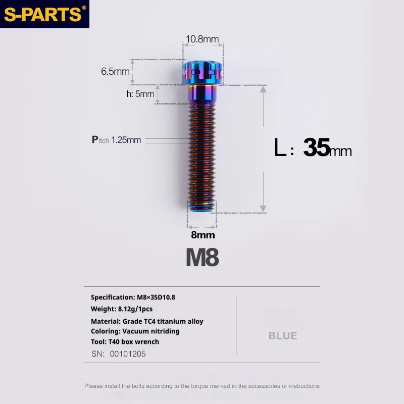 S-PARTS A3 Series M8 L15-45mm D10.8 Small Nuts Titanium Screws for Bike | Motorcycle / Auto - Detail 34