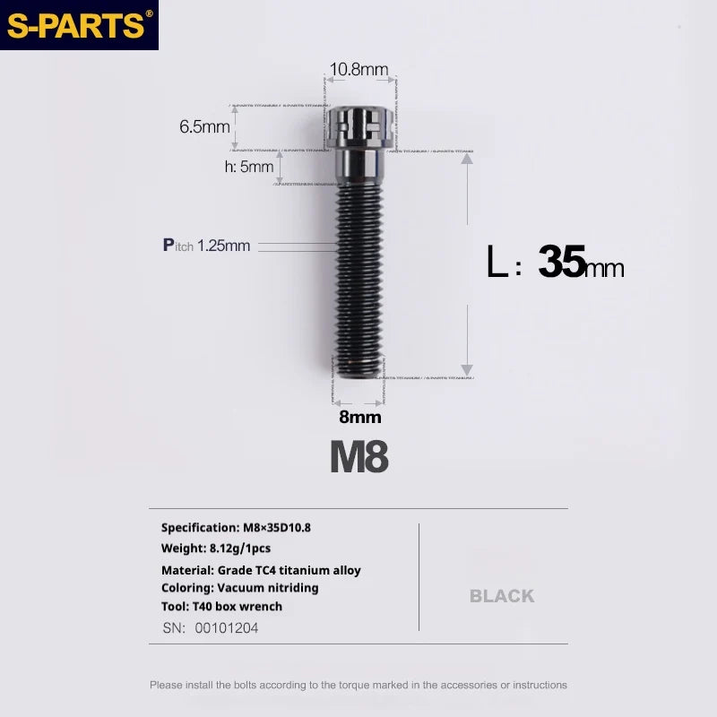 S-PARTS A3 Series M8 L15-45mm D10.8 Small Nuts Titanium Screws for Bike | Motorcycle / Auto - Detail 35