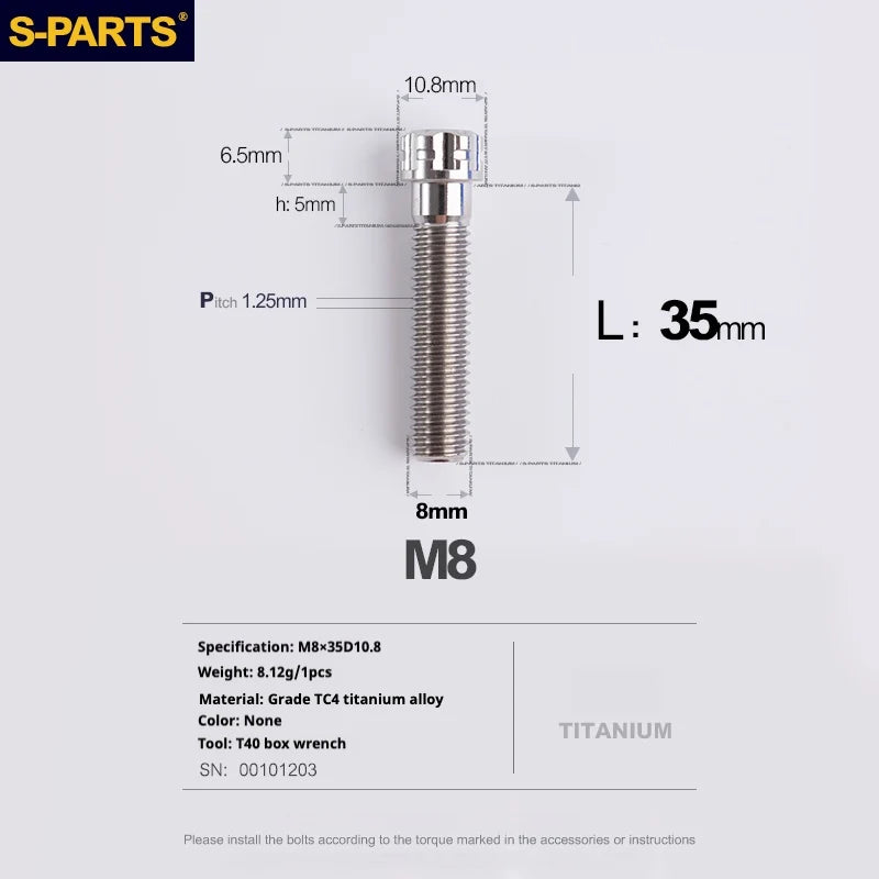 S-PARTS A3 Series M8 L15-45mm D10.8 Small Nuts Titanium Screws for Bike | Motorcycle / Auto - Detail 38
