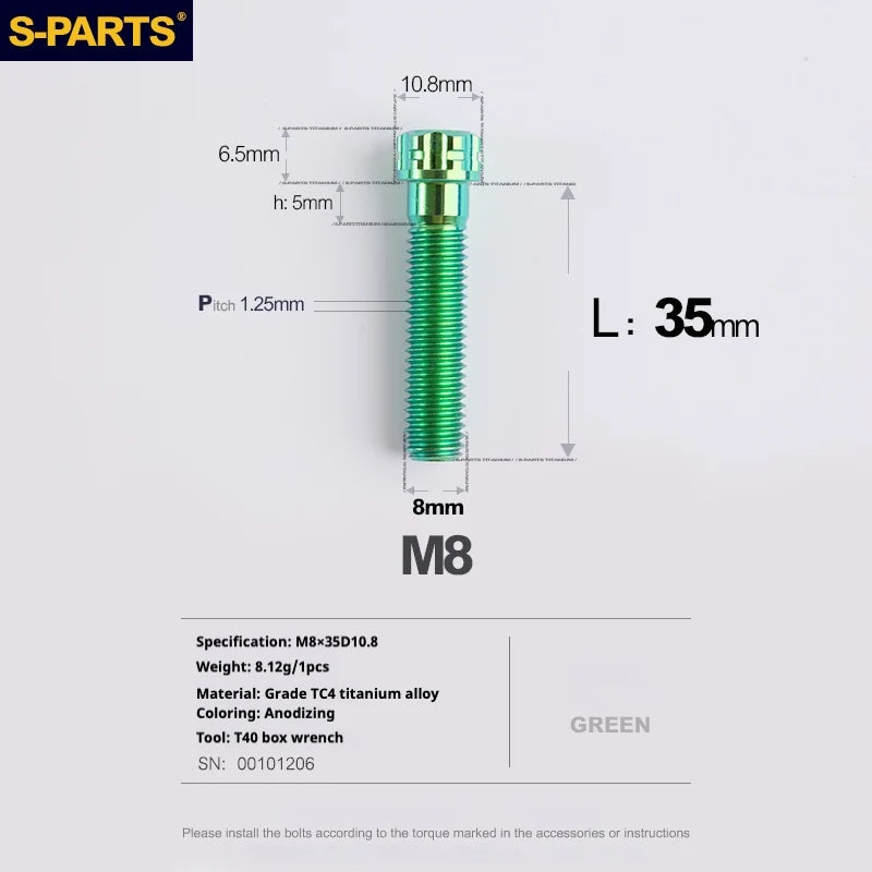 S-PARTS A3 Series M8 L15-45mm D10.8 Small Nuts Titanium Screws for Bike | Motorcycle / Auto - Detail 39