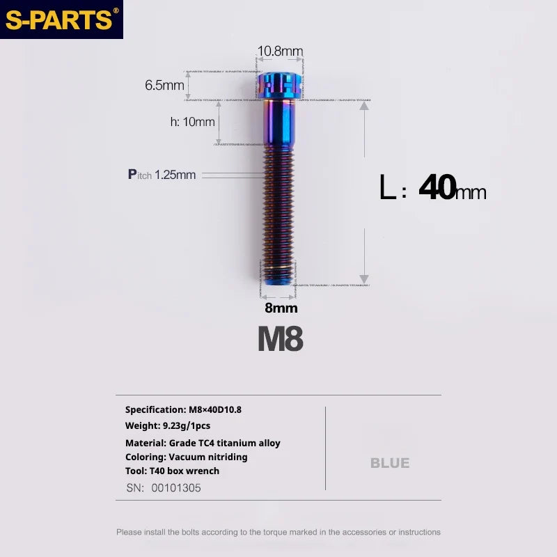 S-PARTS A3 Series M8 L15-45mm D10.8 Small Nuts Titanium Screws for Bike | Motorcycle / Auto - Detail 42