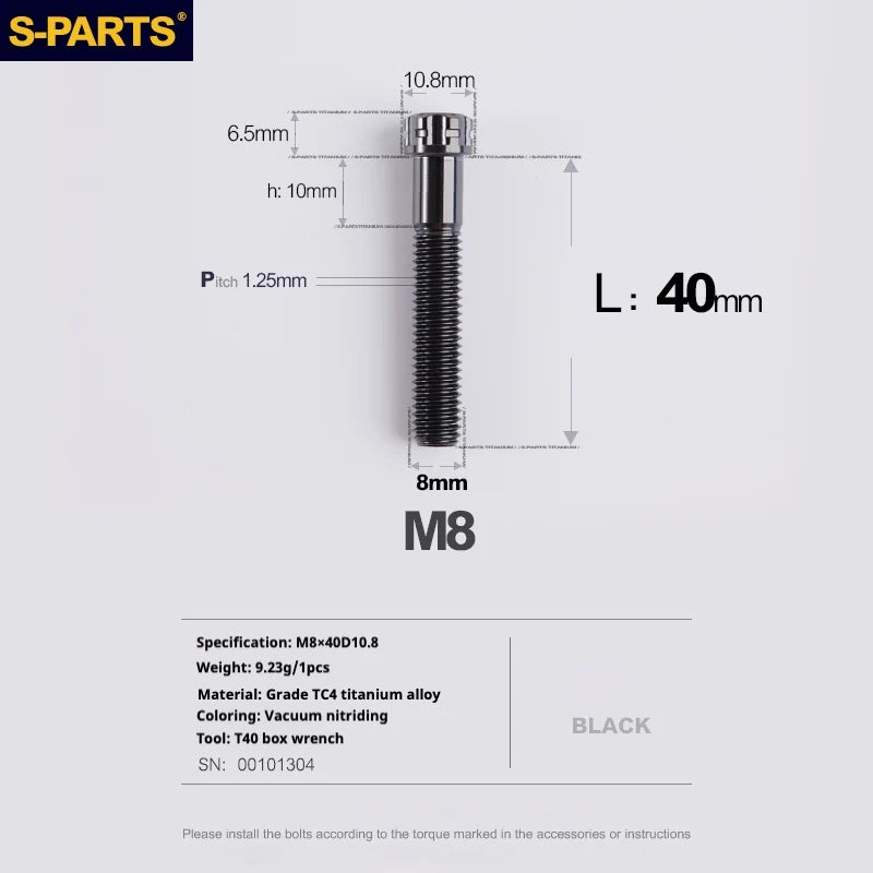 S-PARTS A3 Series M8 L15-45mm D10.8 Small Nuts Titanium Screws for Bike | Motorcycle / Auto - Detail 43