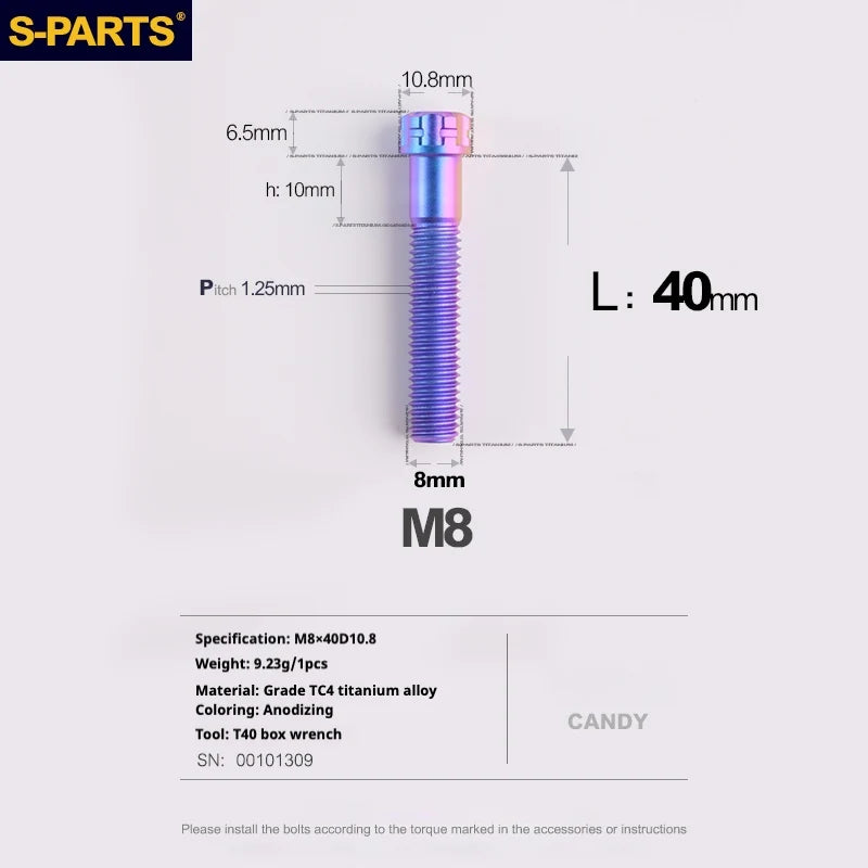 S-PARTS A3 Series M8 L15-45mm D10.8 Small Nuts Titanium Screws for Bike | Motorcycle / Auto - Detail 44