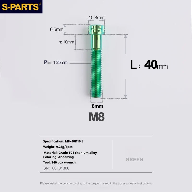 S-PARTS A3 Series M8 L15-45mm D10.8 Small Nuts Titanium Screws for Bike | Motorcycle / Auto - Detail 46