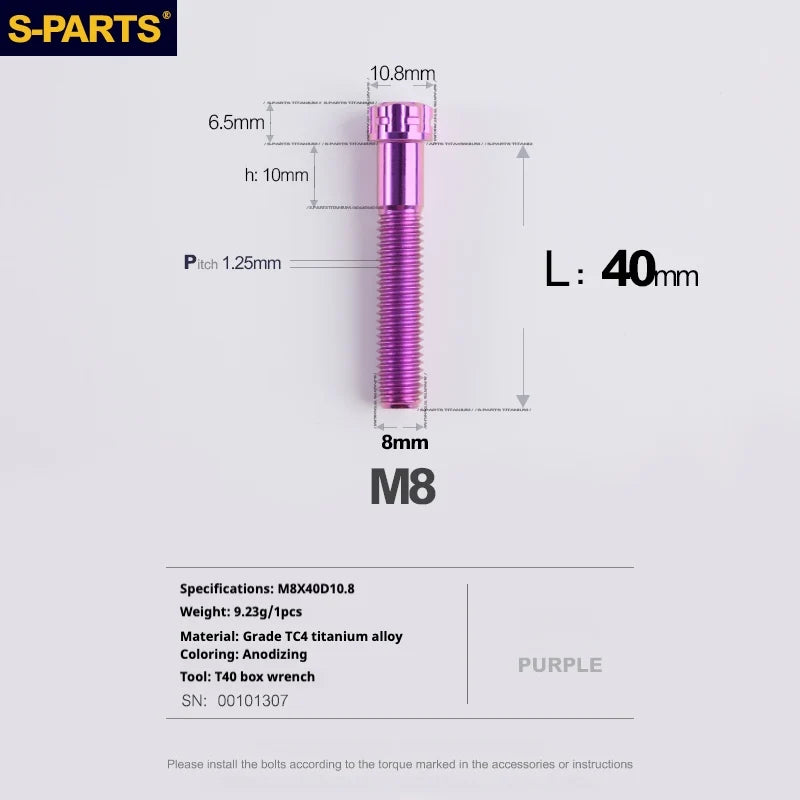 S-PARTS A3 Series M8 L15-45mm D10.8 Small Nuts Titanium Screws for Bike | Motorcycle / Auto - Detail 47