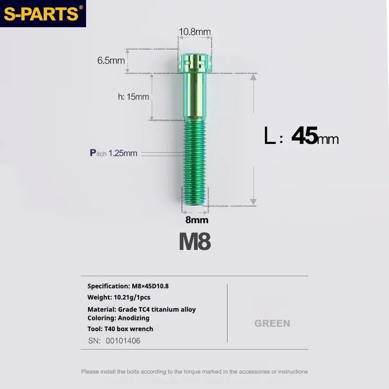 S-PARTS A3 Series M8 L15-45mm D10.8 Small Nuts Titanium Screws for Bike | Motorcycle / Auto - Detail 48