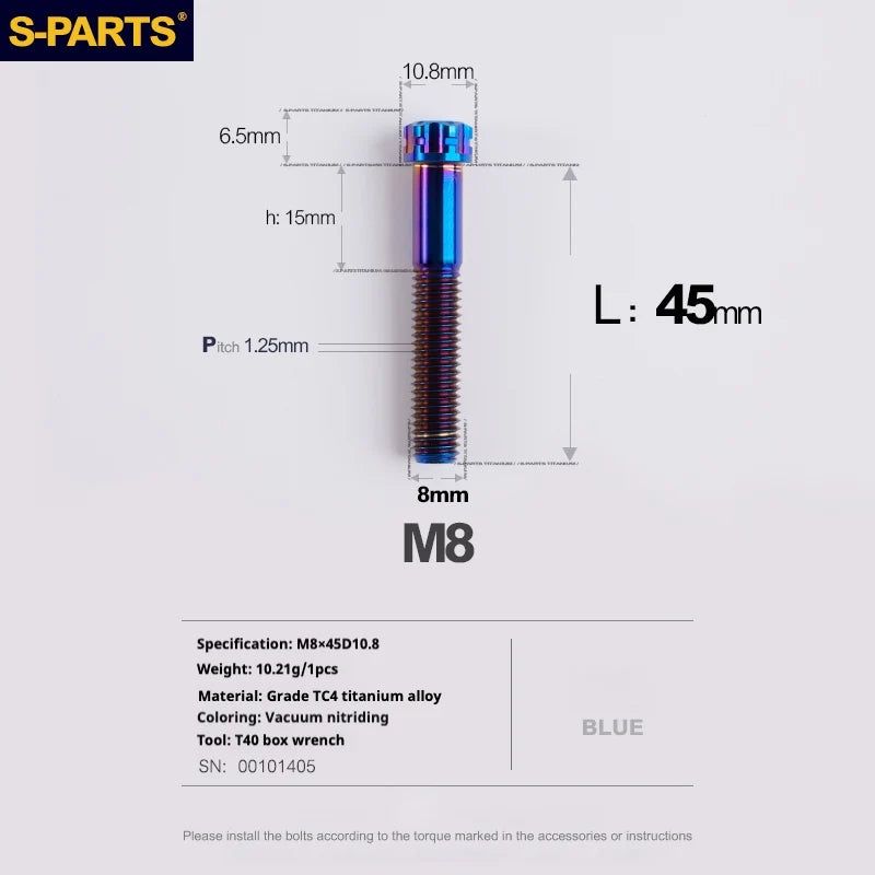 S-PARTS A3 Series M8 L15-45mm D10.8 Small Nuts Titanium Screws for Bike | Motorcycle / Auto - Detail 49