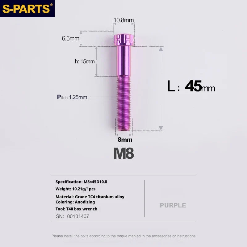 S-PARTS A3 Series M8 L15-45mm D10.8 Small Nuts Titanium Screws for Bike | Motorcycle / Auto - Detail 51