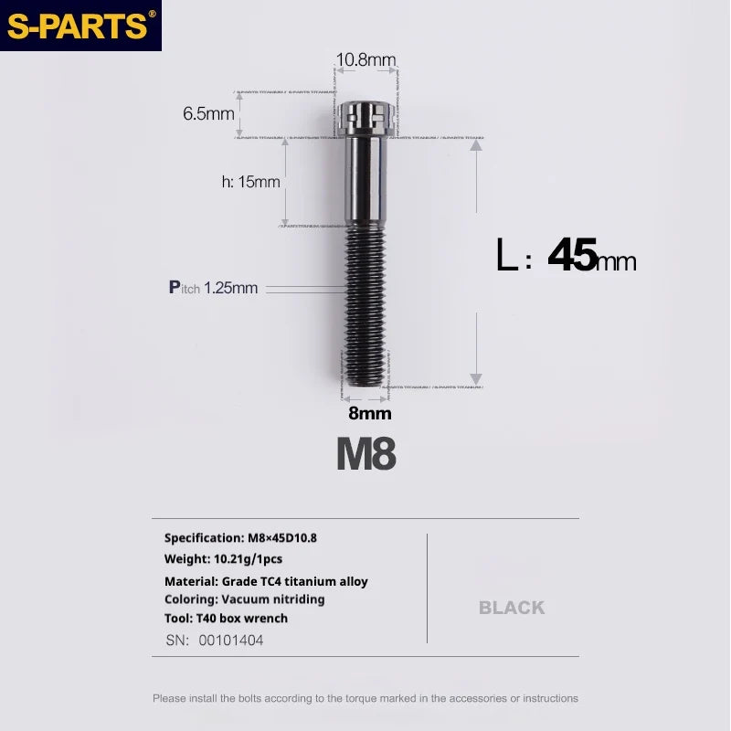 S-PARTS A3 Series M8 L15-45mm D10.8 Small Nuts Titanium Screws for Bike | Motorcycle / Auto - Detail 52