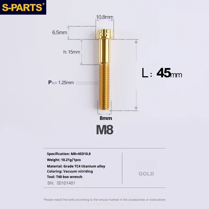 S-PARTS A3 Series M8 L15-45mm D10.8 Small Nuts Titanium Screws for Bike | Motorcycle / Auto - Detail 53