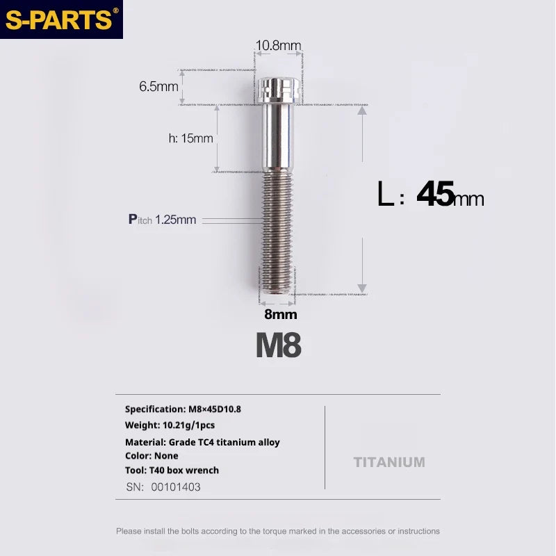S-PARTS A3 Series M8 L15-45mm D10.8 Small Nuts Titanium Screws for Bike | Motorcycle / Auto - Detail 54