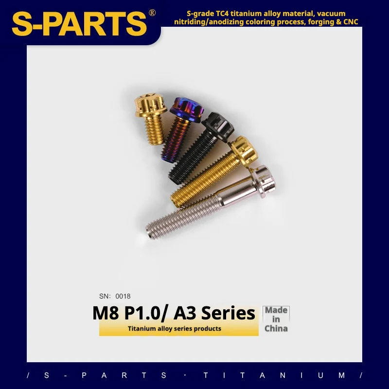 S-PARTS A3 Series M8 L20mm P1.0 Fine Thread Titanium Screws for Bike | Motorcycle / Car