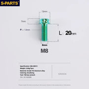 S-PARTS A3 Series M8 L20mm P1.0 Fine Thread Titanium Screws for Bike | Motorcycle / Car - Detail 7