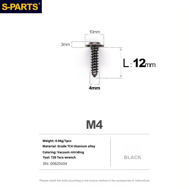S-PARTS A3 Umbrella Head Self-Tapping M4 Titanium Screws | L12-20mm D10 | Motorcycle / Auto - Detail 11