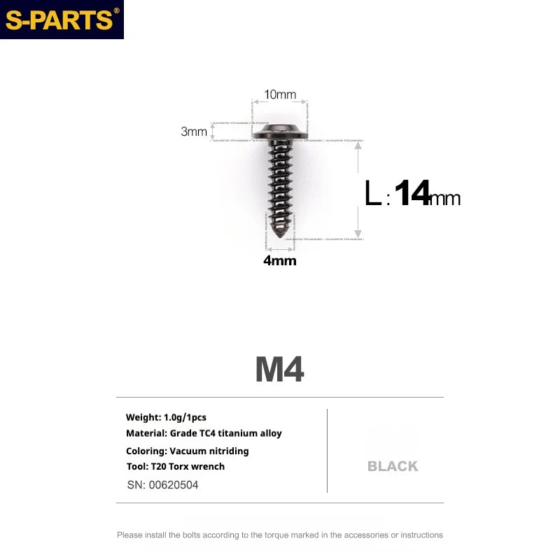 S-PARTS A3 Umbrella Head Self-Tapping M4 Titanium Screws | L12-20mm D10 | Motorcycle / Auto - Detail 18