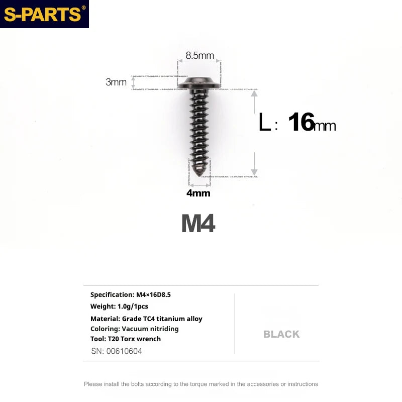 S-PARTS A3 Umbrella Head Self-Tapping M4 Titanium Screws | L12-30mm D8.5 | Bike Motorcycle Car - Detail 22