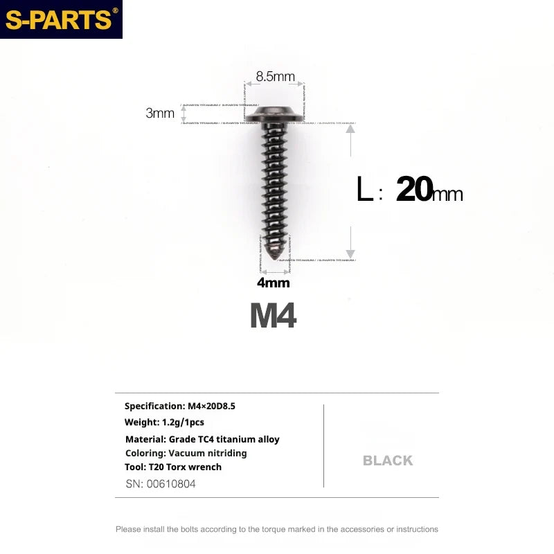 S-PARTS A3 Umbrella Head Self-Tapping M4 Titanium Screws | L12-30mm D8.5 | Bike Motorcycle Car - Detail 28