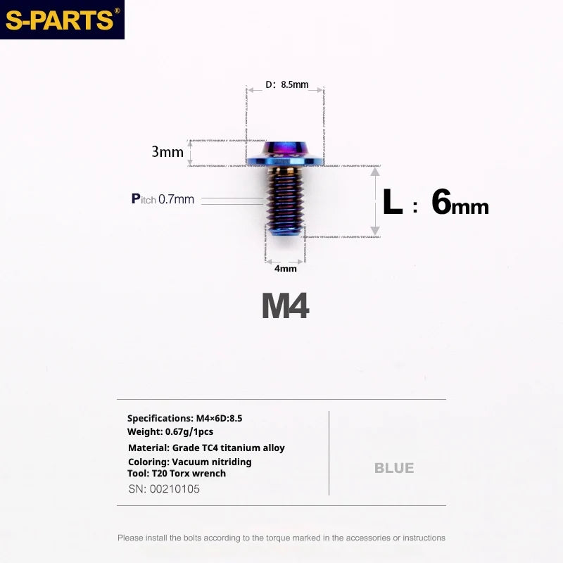 S-PARTS A3 Umbrella Head M4 Titanium Screws | L06-35mm D8.5 | Motorcycle / Car TC4 Bolts - Detail 6