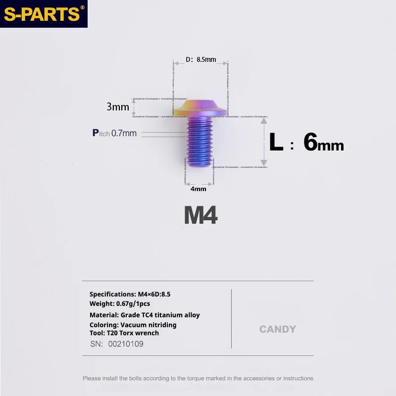 S-PARTS A3 Umbrella Head M4 Titanium Screws | L06-35mm D8.5 | Motorcycle / Car TC4 Bolts - Detail 7