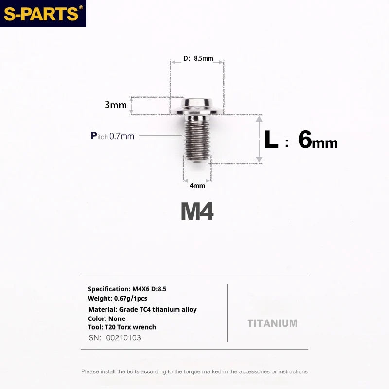 S-PARTS A3 Umbrella Head M4 Titanium Screws | L06-35mm D8.5 | Motorcycle / Car TC4 Bolts - Detail 8