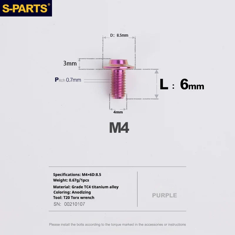 S-PARTS A3 Umbrella Head M4 Titanium Screws | L06-35mm D8.5 | Motorcycle / Car TC4 Bolts - Detail 11