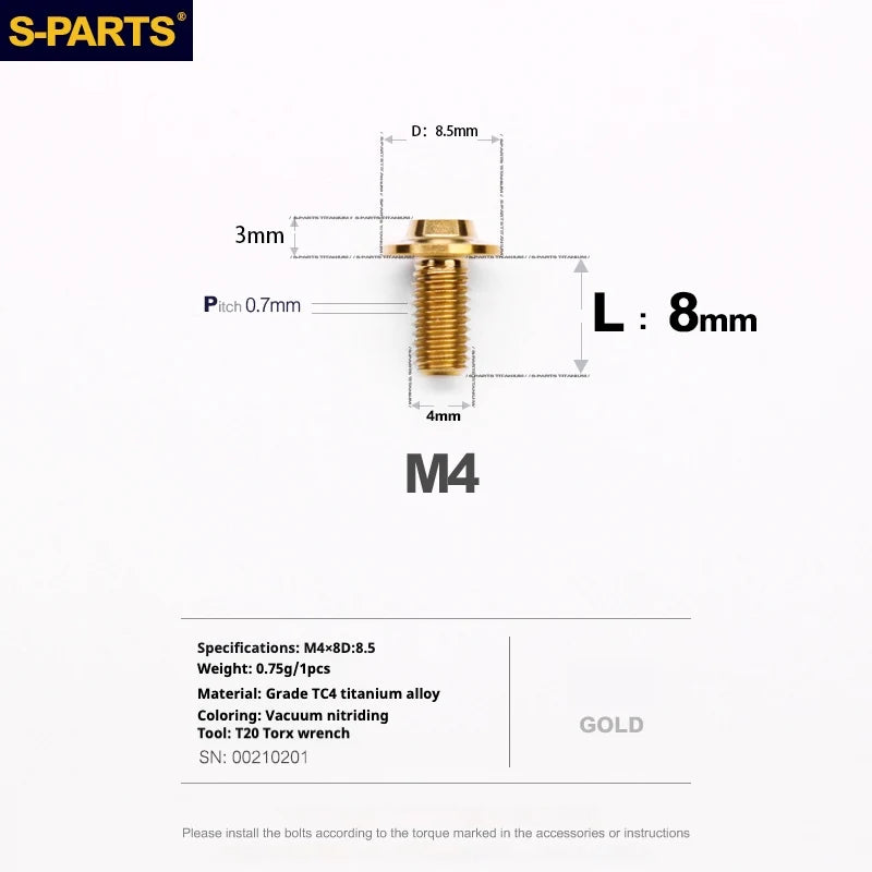 S-PARTS A3 Umbrella Head M4 Titanium Screws | L06-35mm D8.5 | Motorcycle / Car TC4 Bolts - Detail 13