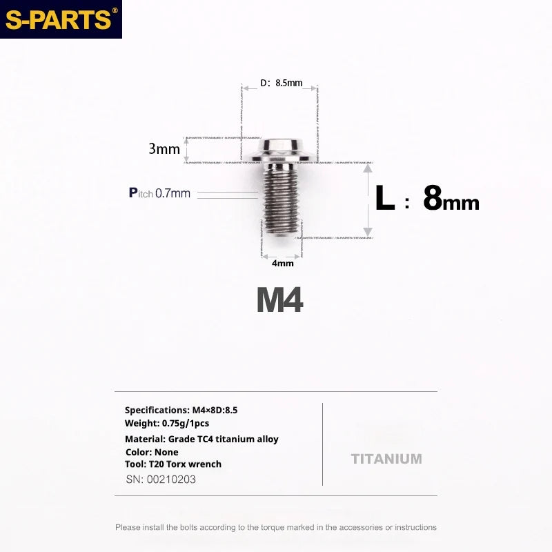 S-PARTS A3 Umbrella Head M4 Titanium Screws | L06-35mm D8.5 | Motorcycle / Car TC4 Bolts - Detail 15