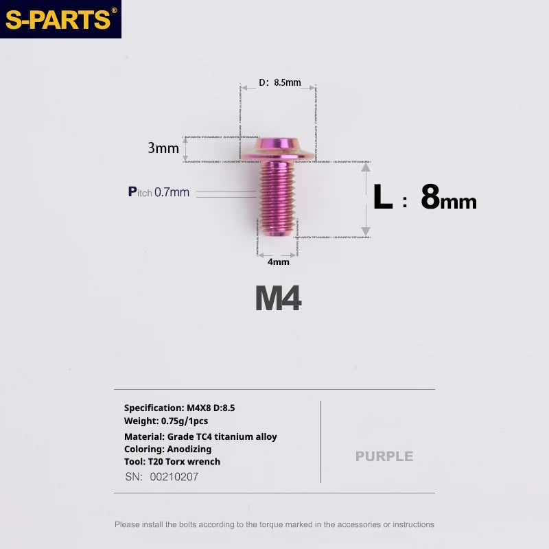 S-PARTS A3 Umbrella Head M4 Titanium Screws | L06-35mm D8.5 | Motorcycle / Car TC4 Bolts - Detail 18