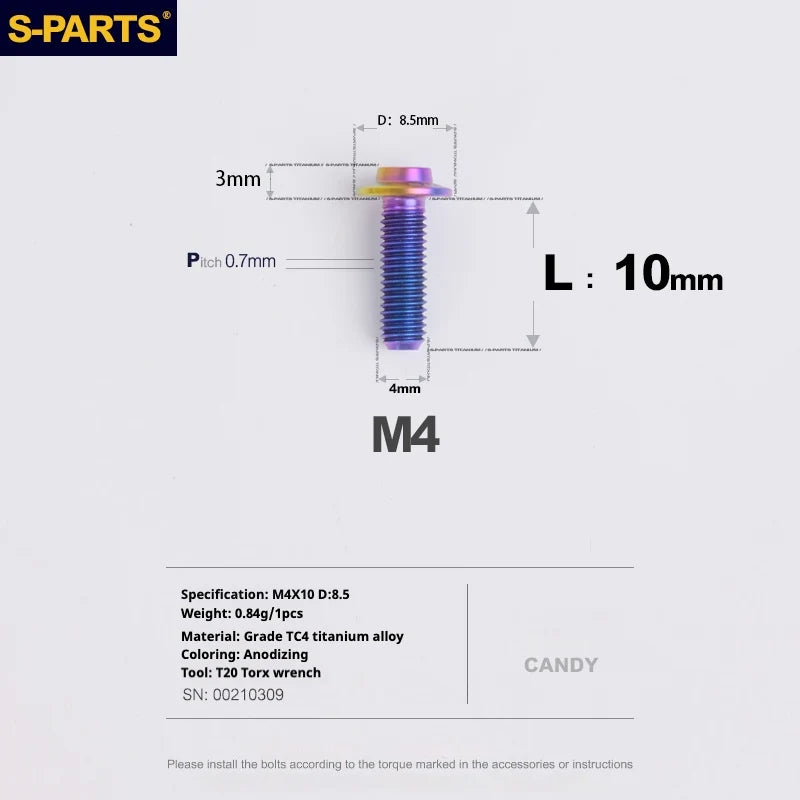 S-PARTS A3 Umbrella Head M4 Titanium Screws | L06-35mm D8.5 | Motorcycle / Car TC4 Bolts - Detail 25