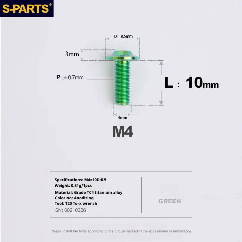 S-PARTS A3 Umbrella Head M4 Titanium Screws | L06-35mm D8.5 | Motorcycle / Car TC4 Bolts - Detail 26