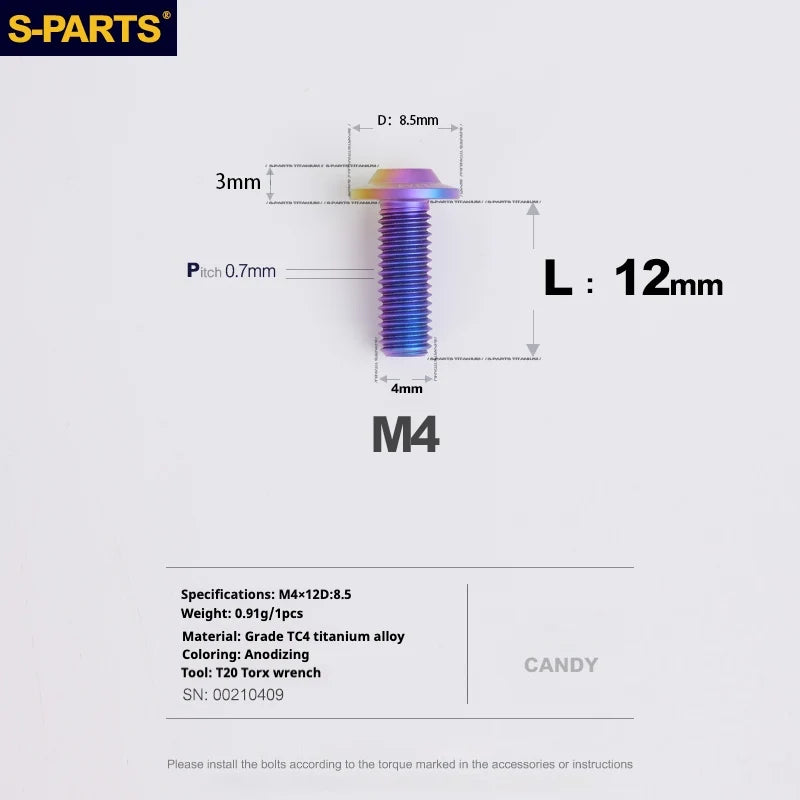 S-PARTS A3 Umbrella Head M4 Titanium Screws | L06-35mm D8.5 | Motorcycle / Car TC4 Bolts - Detail 28