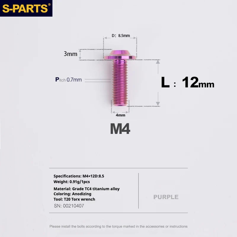 S-PARTS A3 Umbrella Head M4 Titanium Screws | L06-35mm D8.5 | Motorcycle / Car TC4 Bolts - Detail 29