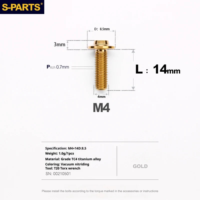 S-PARTS A3 Umbrella Head M4 Titanium Screws | L06-35mm D8.5 | Motorcycle / Car TC4 Bolts - Detail 40