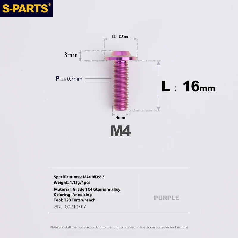 S-PARTS A3 Umbrella Head M4 Titanium Screws | L06-35mm D8.5 | Motorcycle / Car TC4 Bolts - Detail 43