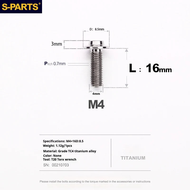 S-PARTS A3 Umbrella Head M4 Titanium Screws | L06-35mm D8.5 | Motorcycle / Car TC4 Bolts - Detail 47