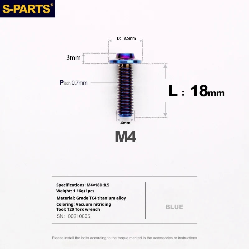 S-PARTS A3 Umbrella Head M4 Titanium Screws | L06-35mm D8.5 | Motorcycle / Car TC4 Bolts - Detail 48